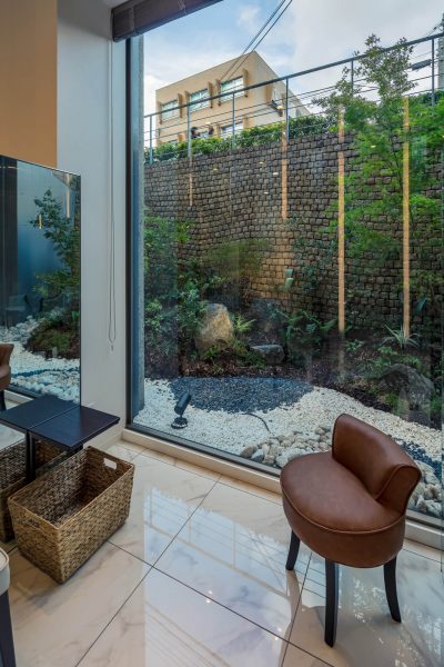 The Japanese style garden view from the waiting room