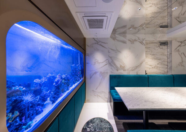 A table with an aquarium