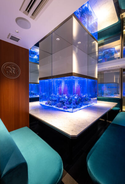 A table with an aquarium